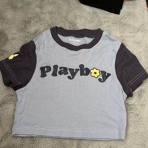 Light and dark blue Cropped playboy tee